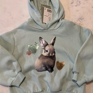 Cute Bunny Hoodie with Sequin Hearts